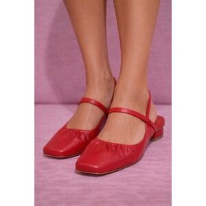 Vince Womens Red Square Toe Ruched Slingback Flats Shoes